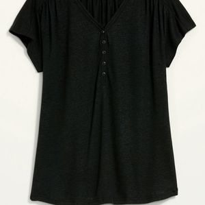 Loose fit linen blend top XS black